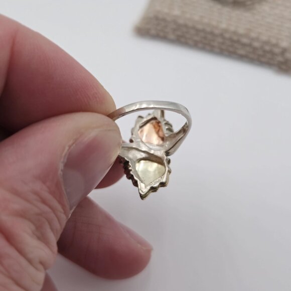 Size 7 Sterling Silver And 10K Gold Leaf Accents Ring A1897 - Picture 6 of 9